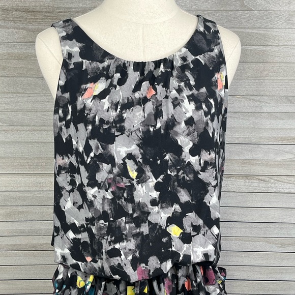 BCBG MAXAZRIA Janis Drop Waist Sleeveless Dress with Tie Black/Multi-Small - Picture 2 of 5